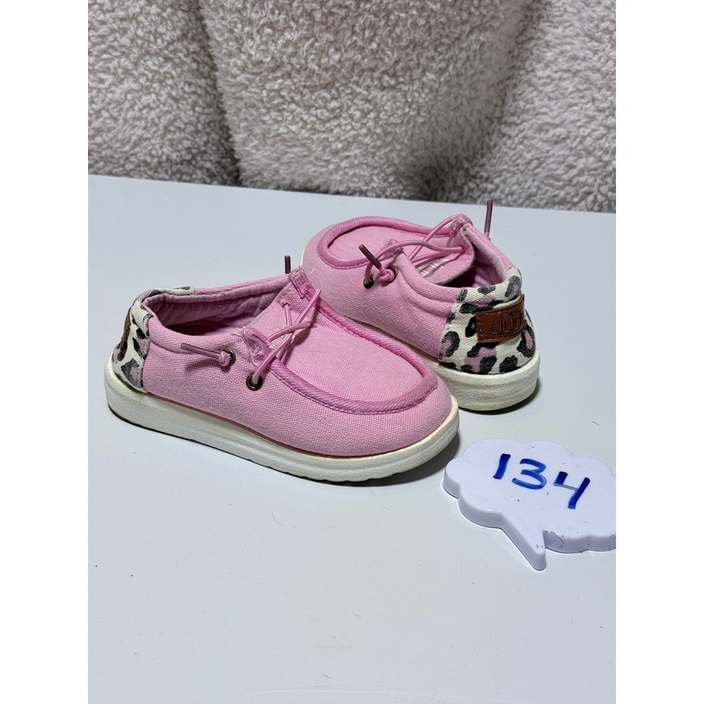 Hey Dude Wendy Toddler Pink Canvas Leopard Print Slip On Loafers Shoes Size 8
